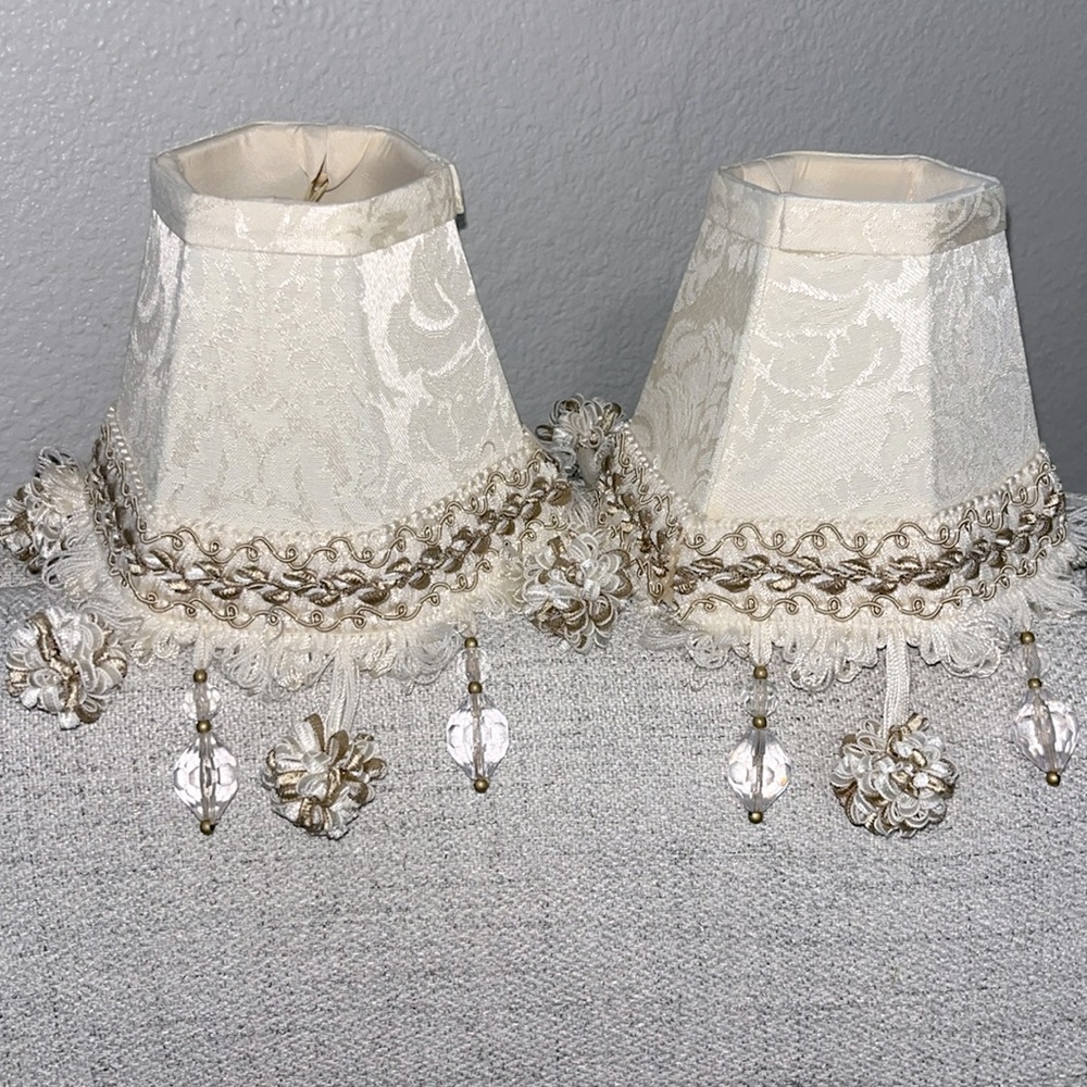 Set of 2 vintage beaded, embroidered mini lamp shades